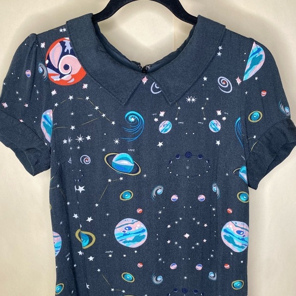 ModCloth Solar System Shift Dress Peter Pan Collar Sz XS - Picture 3 of 11